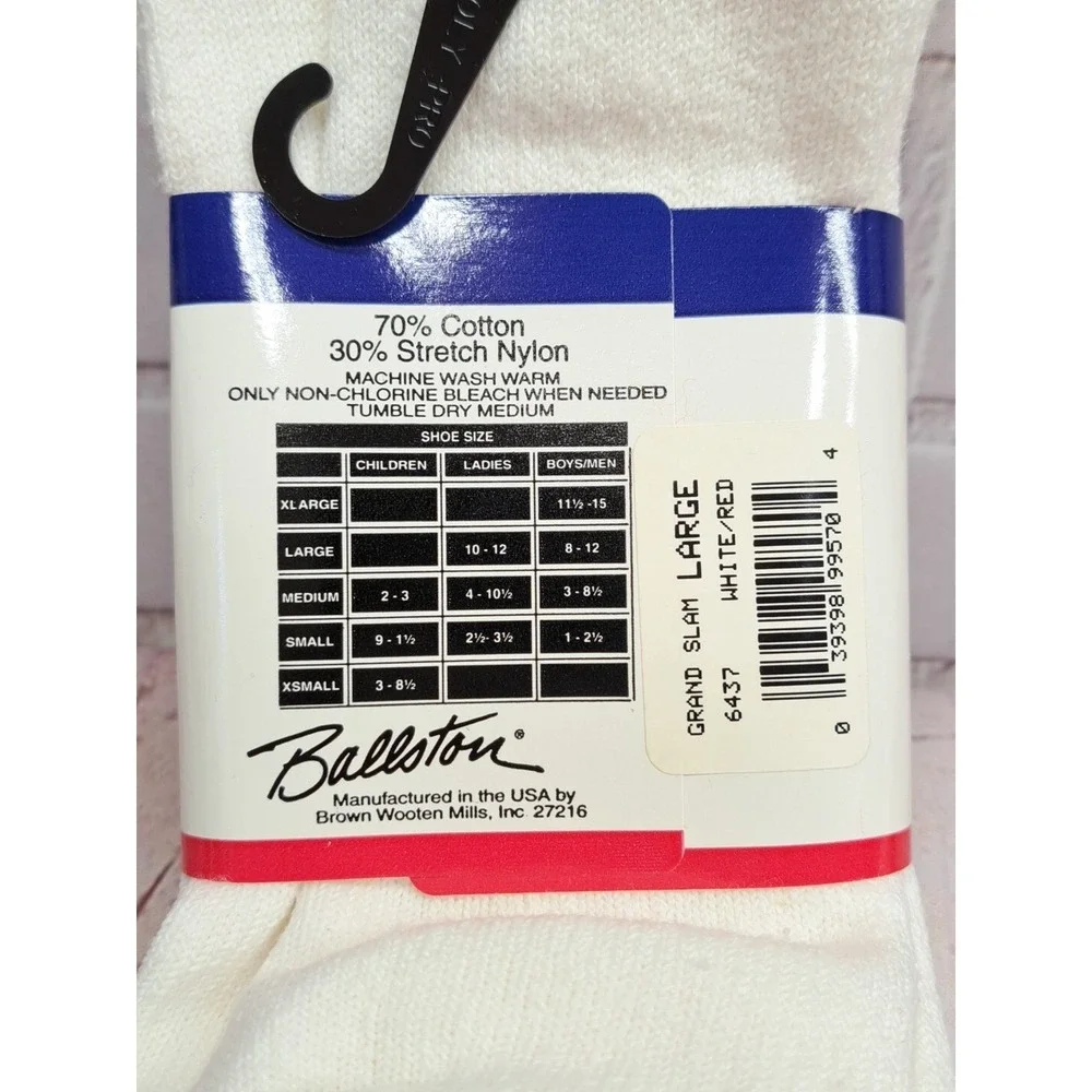 (2 Pair) NWT Ballston Baseball Red Stirrup Two-in-One Socks,  LRG 8-12 USA Made